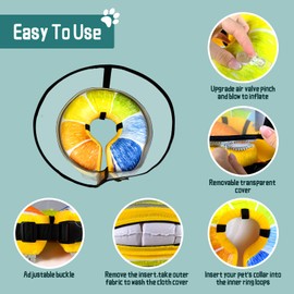 Ovatt PVC inflatable pet collar for small medium and large dogs after surgery ，Washable Dog Cone Collar w/Removable Hard Cone for Dogs After Surgery (Orange, L)