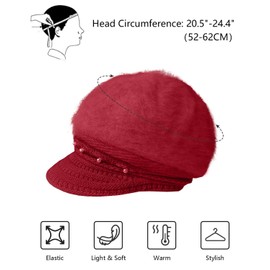 Yutdeng Basque Hat Women's Winter Beret Hat Women's Hats Lined Knitted Hat Women's with Peak Wool Hat Women's Fleece Beret Fashion Winter Hat Knitted Hat Autumn Warm Hats Women Soft Beret Beanie, wine