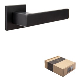 APECS Door Handles Interior Doors Door Handle Black Matt Modern Door Handle for Front Door and Interior Door with Square Rosettes Handle Set with Mounting Material Door Fitting Model Regulus