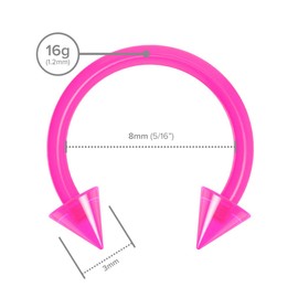 2pc 1.2mm 16g Dental-Grade Clear Acrylic Pink Horseshoe Bar Hoop 3mm Spike Circular Barbells Earrings Cartilage Helix Septum Nose Lip Rings - 8mm