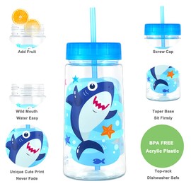 Home Tune 28oz Water Drinking Bottle - BPA Free, Wide Mouth, Travel Beverage Cup with Straw Lid, Lightweight, Water Bottle with Cute Foil Print Design For Girls & Boys - Shark & Dinosaur 2 Pack