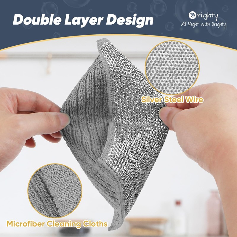 Orighty Multipurpose Wire Dishwashing Rag 12 Pcs, Upgraded Double-Layer Non-Scratch