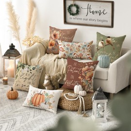 Artoid Mode Inspirational Sayings Leaves Flowers Birds Autumn Cushion Covers Set of 4 45 x 45 cm Case Decorative Cushion Cover Couch Living Room Decoration