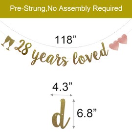 28 Years Loved Banner, Pre-Strung, Gold Glitter Paper Garlands for 28th Birthday/Wedding Anniversary Party Decorations Supplies, No Assembly Required,Gold,SUNbetterland
