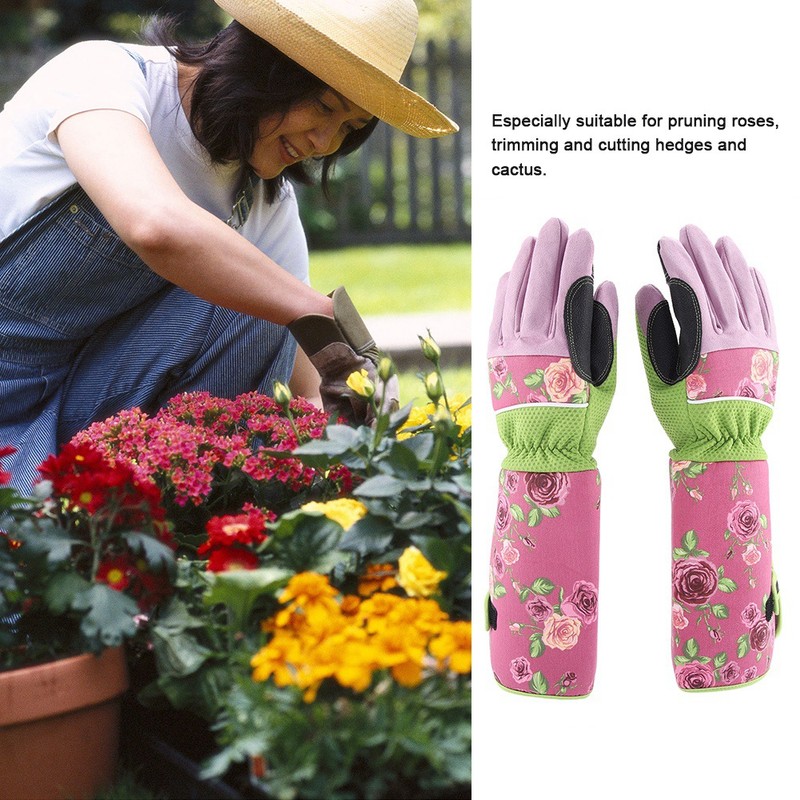 Long Rose Pruning Gardening Gloves Puncture Resistant Work Yard Glove(Pink)