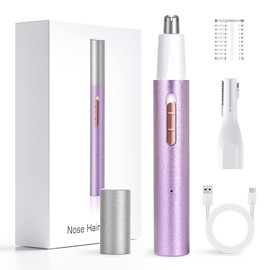 Ginity Ear and Nose Hair Trimmer for Women & Men, 2-in-1 Rechargeable Painless Facial & Eyebrow Hair Remover Tool, Electric Clipper with Dual-Edge Blades, Easy to Clean(Pink)