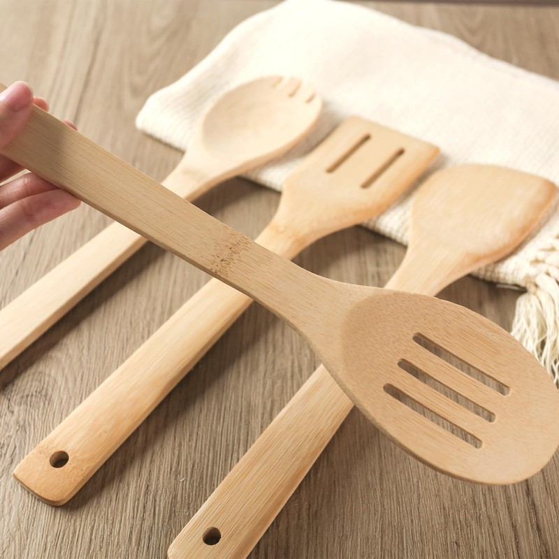 HANSGO 6PCS Bamboo Kitchen Utensils, Bamboo Spatula Spoons Kitchen Cooking