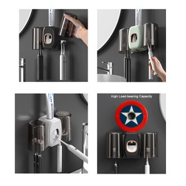 MYLAMZAL Toothbrush Holders for Bathrooms Toothbrush Holder Wall Mounted Toothpaste Dispenser for Kids Automatic Tooth Brushing Holder Bathroom Toothbrush Holder Set Shower Accessories Sets - Black