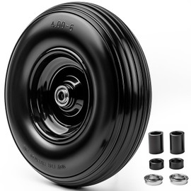 13Inch Wheelbarrow Tires 4.00-6 Flat Free Tire And Wheel with 5/8" & 3/4" Bearings, 1.75" Centered Hub for Wheelbarrow/Wagon/Trolley/Garden Scooter Cart，1Pack