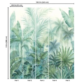 CONCORD WALLCOVERINGS ™ Floral Wall Mural Wallpaper for Bedroom Palm Leaves, Blue Green, 104 in W x 110 in H (80 sq. ft), 5 Part 392301