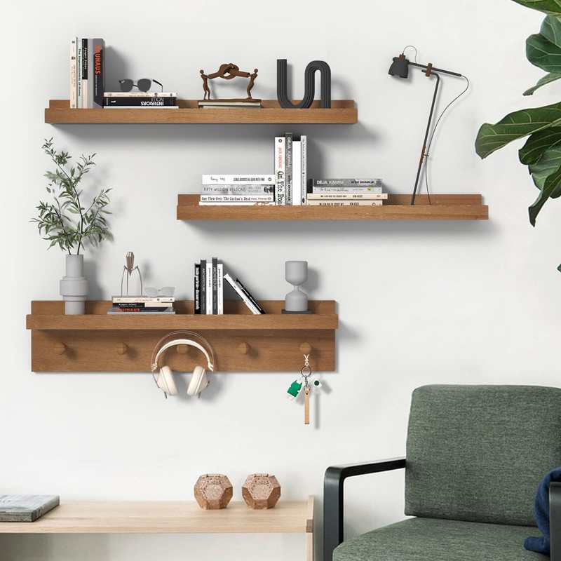 MBYD 24 Inch Floating Shelves, Picture Ledge Shelf, Natural Wood
