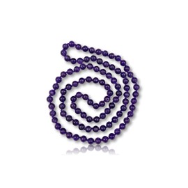 MGR MY GEMS ROCK! 36-40 Inch Long 7.5-8MM Polished-Fininsh Genuine Amethyst Endless Infinity Opera Length Chakra Mala Beaded Strand Necklace. 108 Beads Mala Necklace.