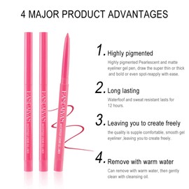 Eyeliner Pencil Set, Joyeee 12 Colours Gel Eyeliner Pen Waterproof Coloured Eye Liner Long Lasting Eye Liner Pen Eye Makeup Gifts for Women Girls Xmas Birthday Wedding Party Cosplay