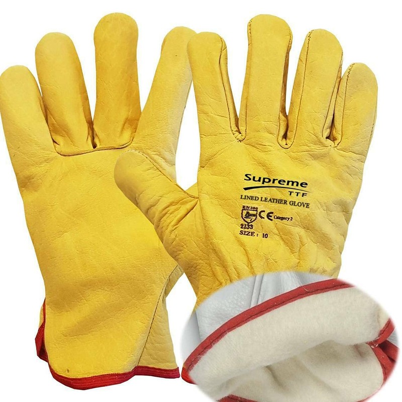 SupremeTTF 2 Pairs Drivers Work Gloves Soft Cotton Lined Leather