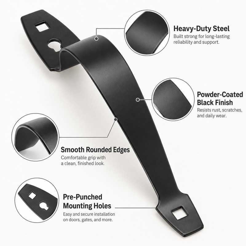 2 Pack Gate Handle Pulls, 10-3/8" Heavy Duty Steel Black