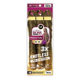 Bobbi Boss Boss Pre-Stretched Braids 3X Knotless French Curl Braiding Hair 28" (1 Pack, 1B)