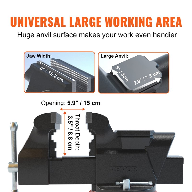 VEVOR Bench Vise, 6-inch Jaw Width 5.9-inch Jaw Opening, 360-Degree