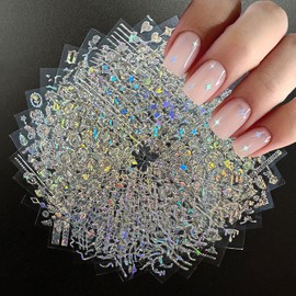 30 Sheets Aurora Nail Art Stickers 3D Self-Adhesive Flower Nail Stickers for Nail Art Aurora Star Nail Art Stickers Line Nail Decals Heart Design Nail Decals for Nail Art for Women