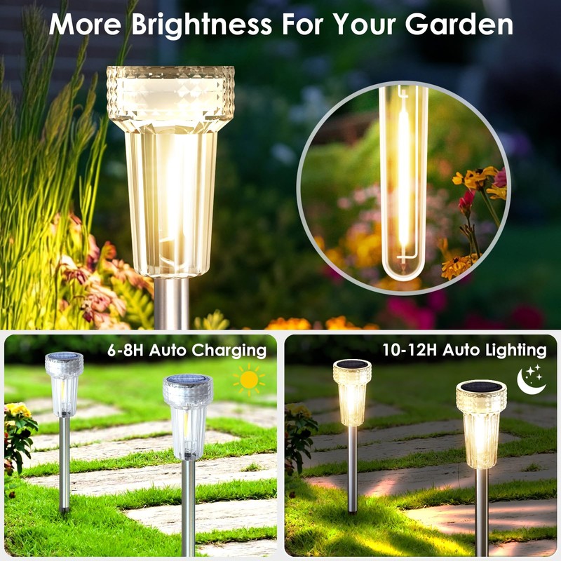 Mancra Solar Lights Outdoor Waterproof, 8 Pack Stainless Steel Solar