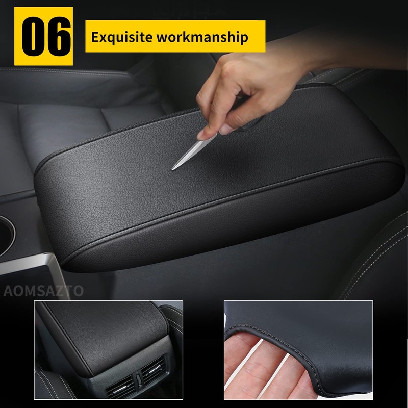 AOMSAZTO Black Leather Armrest Covers for Grand Cherokee 2011-2021 Jeep