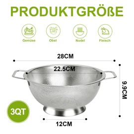 YC Kitchen Stainless Steel Strainer, Stainless Steel Kitchen Strainer, Pasta Strainer with Handles, Dishwasher Safe