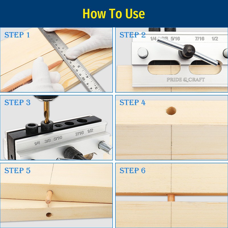 PRIDE&CRAFT Self Centering Dowel Jig Kit with 6 Drill Guide