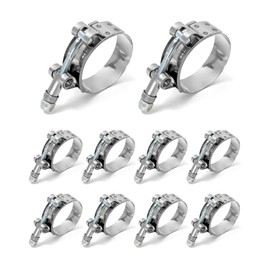 QWORK 1.5" T-Bolt Hose Clamp Stainless Steel, Working Range 46mm-52mm for 1.5" Hose ID, Turbo Intake Intercooler Clamp, 10 Pack