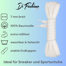 Di Ficchiano flat lace-up made of 100% cotton for trainers and trainers - very tear-resistant - approximately 7 mm wide, 45 cm - 200 cm length. Made in Europe., beige, 130 cm