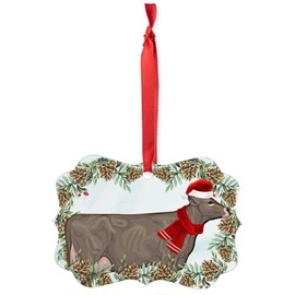 Brown Swiss Cow Cattle Christmas Ornament 2024 Benelux Aluminum Holiday Decoration with Pinecone Red Scarf Santa Hat Winter Home Decor Gifts for Cattle Lovers