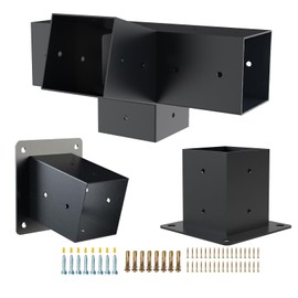 Grehitk Pergola Kit with Brackets, 15°Slanted Roof Pergola Bracket Kit, Roof Wall Mount Extension Bracket Kit 4-Way Brackets for Pergolas,Log Cabin Outdoor Pergola 4"x 4" (Actual 3.5" X 3.5") Lumber