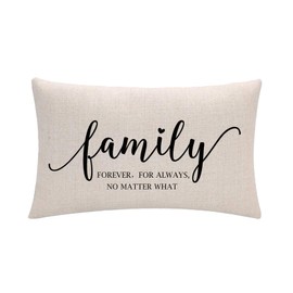 Home Quotes Lumber Decorative Pillowcases “Family Forever For Always No Matter What” Farmhouse Throw Pillow Cover 12 x 20 Inch Rustic Family Words Country Decor for Sofa/Couch/Porch