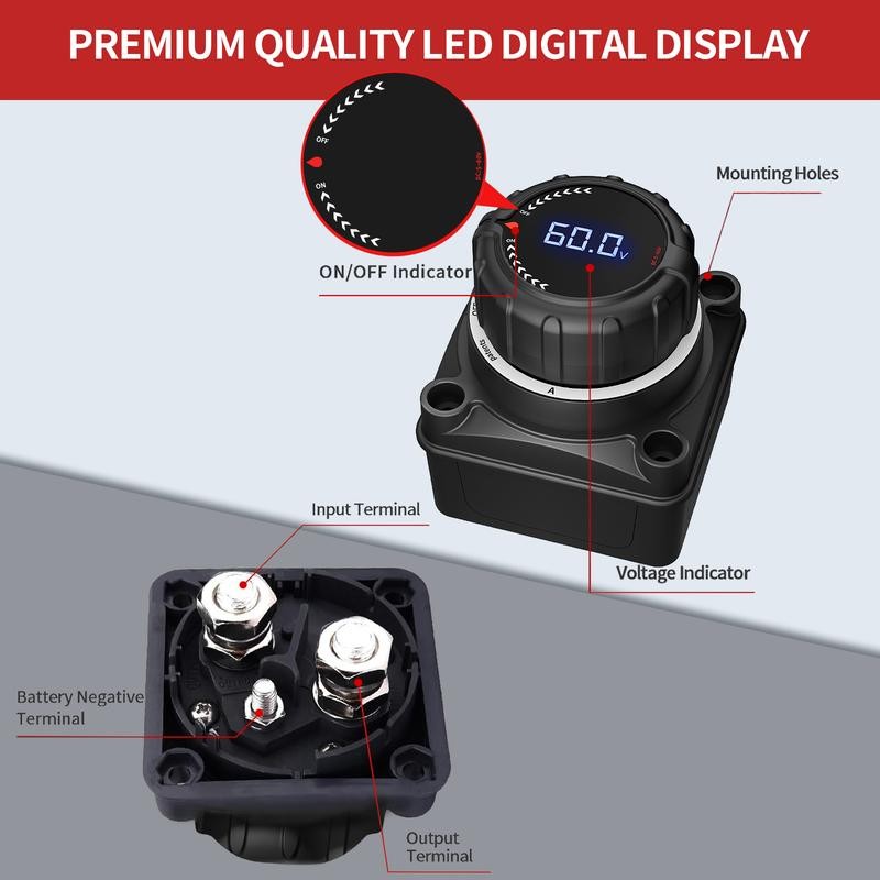 Battery Disconnect Power Switch with Digital Voltage Display,DC 5-60V