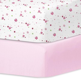 Bimocosy 2 Pack Cot Sheets 70x140cm, Soft Cotton Mattress Protector - Breathable & Hypoallergenic Cot Bed Fitted Sheets for Girls,Floral, Pink