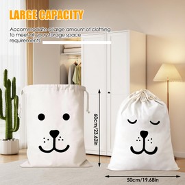 Pack of 2 Cotton Laundry Bags with Practical Drawstring, Laundry Bag Travel, Large Foldable Dirty Laundry Hamper, Reusable Dirty Laundry for Travel, Camping, Bathroom, 60 x 50 cm