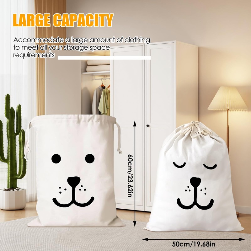 Pack of 2 Cotton Laundry Bags with Practical Drawstring, Laundry