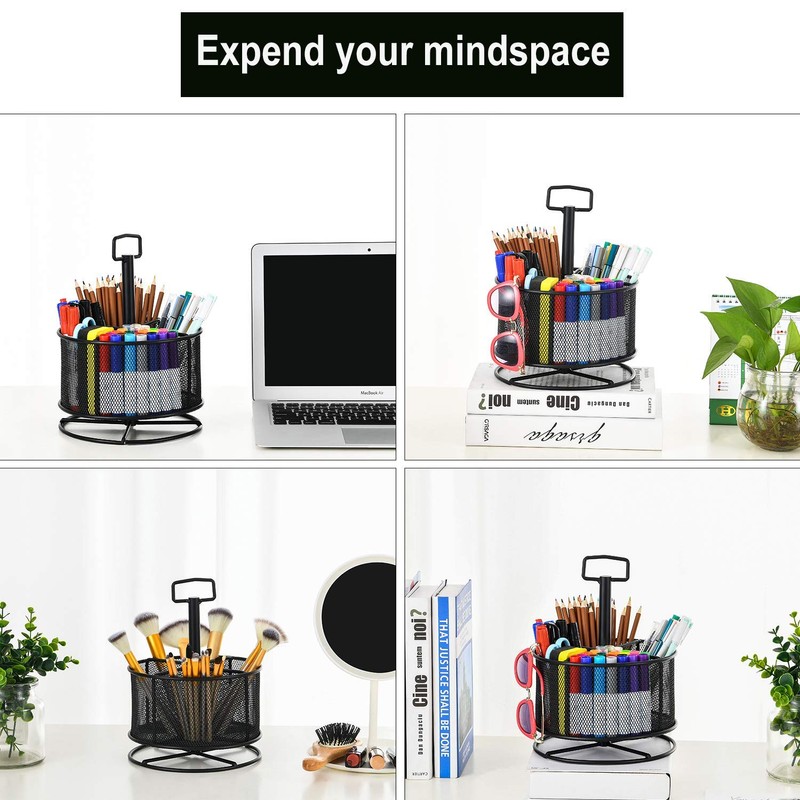 Marbrasse Mesh Desk Organizer, 360-Degree Rotating Multi-Functional Pen Holder, 4