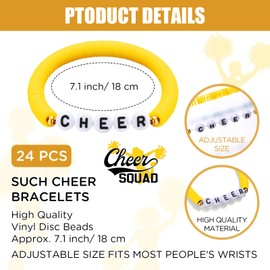 Landical 24 Pcs Cheerleader Gifts Stackable Clay Bead Cheer Bracelets Y2k Heishi Surfer Friendship Bracelets for Girls(Yellow)