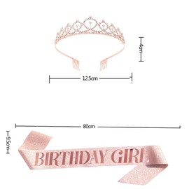 Fantasy Glitter Pink Birthday Girl Sash Set Birthday Crown Happy Fun Birthday Gifts Tiara Decorations Headband Headpiece for Women Girls