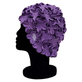 Blue Reef Isla Floral Ladies Classic Retro 3D Flower Petal Dark Plain One Colour Stylish Vintage Swimming Hat Swim Cap Generous One Size Adults (Purple)