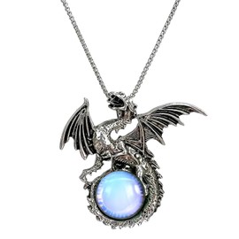 Stylish Dragon Pendant with Genuine Gemstone and Sterling Silver. Unisex. Pick by Birth Months, Seasons, Healing Properties (Opal)