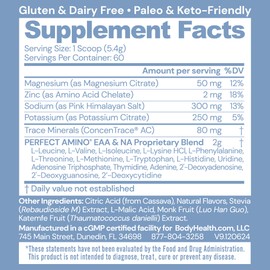 BodyHealth PerfectAmino Electrolytes Powder No Sugar, Keto Sugar Free Fasting Electrolytes Drink Mix, Hydration Powder with Trace Minerals - Orange - 60 Servings