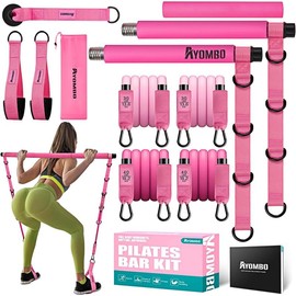 Pilates workout,Pilates Bar Kit with Resistance Bands, Pilates Workout Equipment for Legs, Hip, Waist, Arm, Squats Exercise Equipment for Home Workouts, Adjustable 3-Section Pilates Bar Kit for Women & Men,Gifts for the family pilates  bar Home Gym - Col