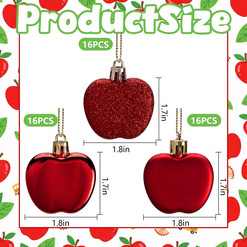 48 Pcs Back to School Apple Ornaments, Small Red Apples