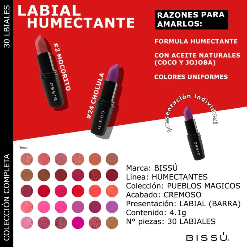 30 Labiales Humectante Bissú Originales Kit Set Pack