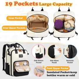 RAINSMORE Diaper Bag Backpack, Large Waterproof Baby Bag with Changing Pad, Detachable Crossbody Bag & Stroller Straps Travel Diaper Backpack for Moms Dads Unisex Baby Essentials Organizer