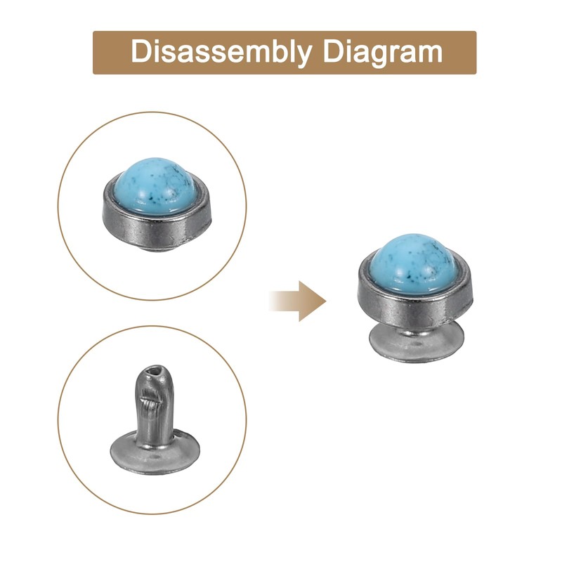 sourcing map 30 Set Leather Rivets, 8mm Turquoise Rapid Rivets