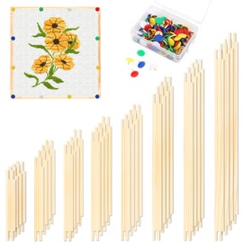 16 Sets Stretcher Bars for Needlework, Anglecai 8 Size Wooden Canvas Splicing Stretcher Bars for Embroidery Needlepoint Stretcher Bars for Canvas Painting with 100 Thumb Tacks