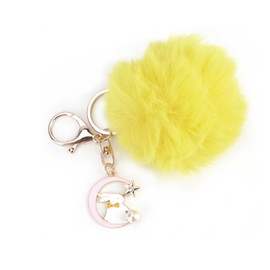 MUCOOS Pink Rabbit Keyring with Yellow Pompom, Women's Birthday, Gift Idea, Friend Gift or Couple Gift, for Pretty Girls, Women's Gift Idea, Funny Gift, silver