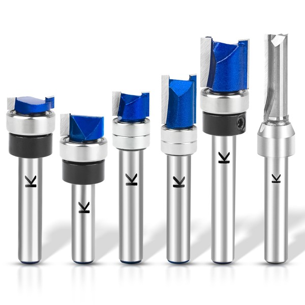 NICAVKIT 6Pcs Pattern Flush Trim Router Bits 1/4 Inch Shank,