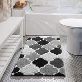 DEXDE Black Bathroom Rug 20x32 Non-Slip Extra Absorbent Shaggy Bath Mat, Machine Washable Soft Plush Throw Bath Rug for Bathroom Floor Tub and Shower,